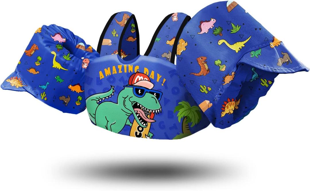Chriffer Kids Swim Vest Life Jacket for 30-55 Pounds Boys and Girls, Toddler Floaties with Shoulder Harness Arm Wings for 2,3,4,5,6,7 Years Old Baby (A-Dark Blue)