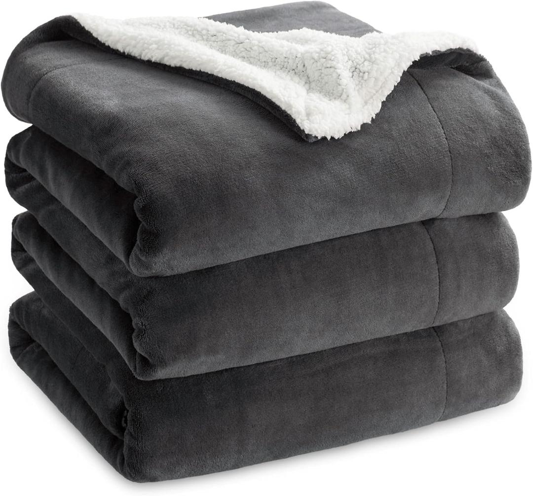 Bedsure GentleSoft Sherpa Fleece Blankets King Size for Bed, Non-Heated, Thick and Warm Throw for Women and Men, Soft Fuzzy Plush King Blanket for Winter, Charcoal, 108x90 Inches