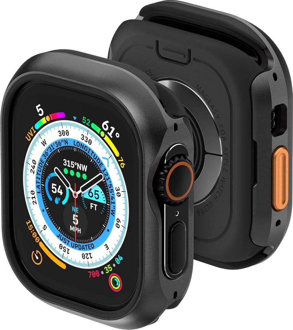 MAGEASY Aircraft-Grade Aluminum Rugged Case for Apple Watch Ultra 2, Apple Watch Ultra 49mm | 2 in 1 Metal Hard Shell with Shockproof Inner Bumper for Max Protection, Odyssey - Midnight Black