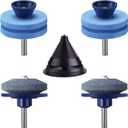 4PCS Lawn Mower Blade Sharpener, Double Layer Corundum Lawnmower Blade Sharpener, Universal Wear Resistant Mower Blade Sharpener for Any Power Drill/Hand Drill, Including Blade Balancer (Blue)