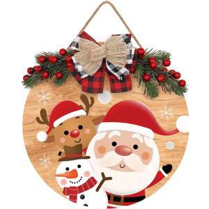 Merry Christmas Decorations Wreath, Merry Christmas Sign Front for Door Decoration, Rustic Wooden Holiday Decor for Front Door Porch Window Wall Farmhouse Indoor Outdoor Decorations