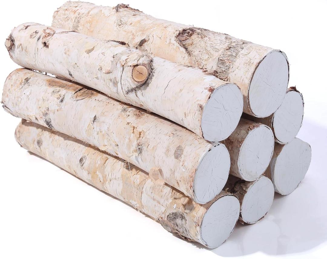 8 Pack Birch Logs for Fireplace Decor Crafts Versatile Unfinished Wood Gas Fireplace Logs: 2.3"-3.2" Dia. x 16.5" Long
