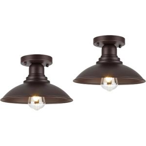 GOLDHILL Bronze Semi Flush Mount Ceiling Light Fixture 2 Pack, Outdoor Ceiling Mount Fxture with E26 Based Socket, Round Metal Exterior Semi Flush Mount Light for Hallway Foyer Kitchen Porch Bathroom