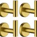 JQK Bathroom Towel Hook Brushed Gold, Brass Coat Robe Clothes Hook for Bathroom Kitchen Garage Wall Mounted (Pack of 4), SUS 304 Stainless Steel 0.8mm, TH100-BG-P4