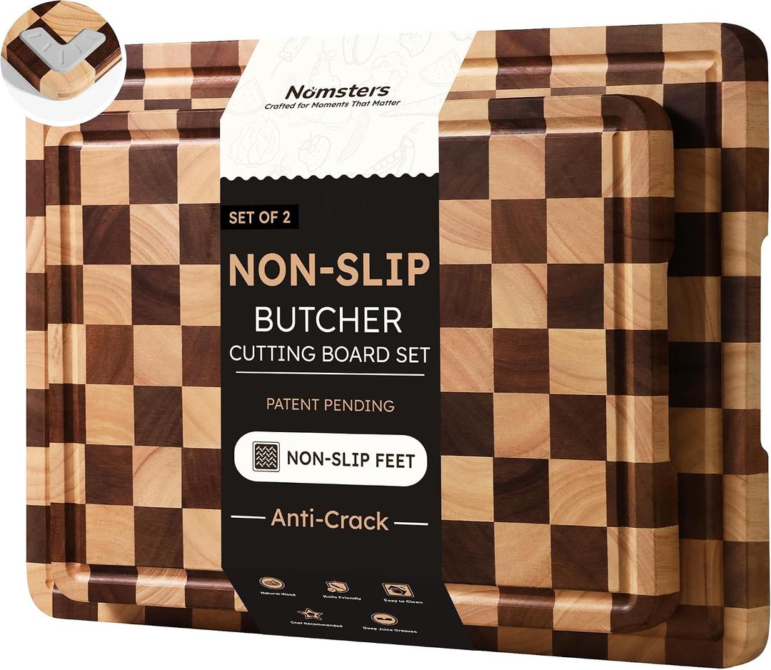 2 Packs Cutting Boards for Kitchen Checkered Cutting Board Acacia Wood Charcuterie Board Serving Heavy Duty Non Toxic Slip Over Sink Butcher Block Meat Best Kitchen Essential Gift, Multiple Sizes