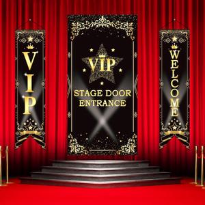 3 Pcs VIP Party Decorations VIP Stage Door Entrance Movie Night Banner Porch Sign Star Stage Door Porch Banner Theme Doors Cover for Movie Night Music Award Party Supplies