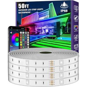 zoegi Outdoor LED Strip Lights Waterproof,Music Sync RGB IP68 Outside Led Light Strips Waterproof with App and Remote,Exterior Led Rope Lights for Deck,Balcony,Roof,Garden,Pool (50FT)
