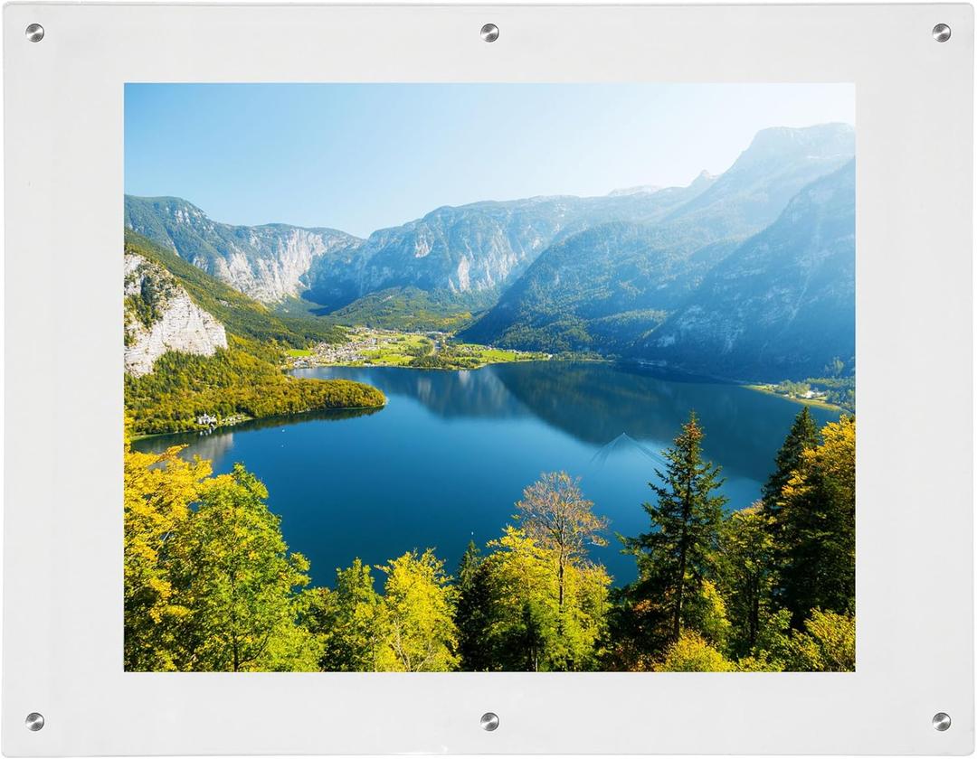 Rebecca Luxurious- Frameless Acrylic Picture Frame 16x20 Inch - Ultra Clear 4mm Acrylic Floating Frame with Silver Brackets - Easy Wall Installation for Certificates, Graduation, Family Photos, Documents - Modern Photo Display (Transparent, 16x20)