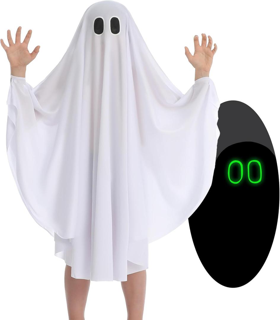 Ghost Costume for Kids Glow in the Dark Halloween White Spooky Outfit for Boys Girls Toddler (Small(3 T))