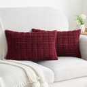 Pack of 2 Burgundy Corduroy Decorative Lumbar Throw Pillow Covers 20x12 Inch Soft Boho Striped Pillow Covers Modern Farmhouse Home Decor for Sofa Living Room Couch Bed