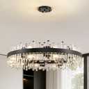 Siljoy Modern Crystal Chandelier Farmhouse Black Round 2-Tiers K9 Crystal Raindrop Chandelier Adjustable Flush Mount Crystal Ceiling Light for Dining Living Room Entryway Foyer E12x20, D39.4''