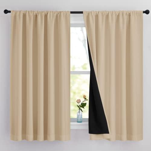NICETOWN Bedroom Full Blackout Curtain Panels, Super Thick Insulated Window Covers, Rod Pocket Draperies with Black Liner for Short Window (Biscotti Beige, Set of 2 PCs, 62 by 63-inch)