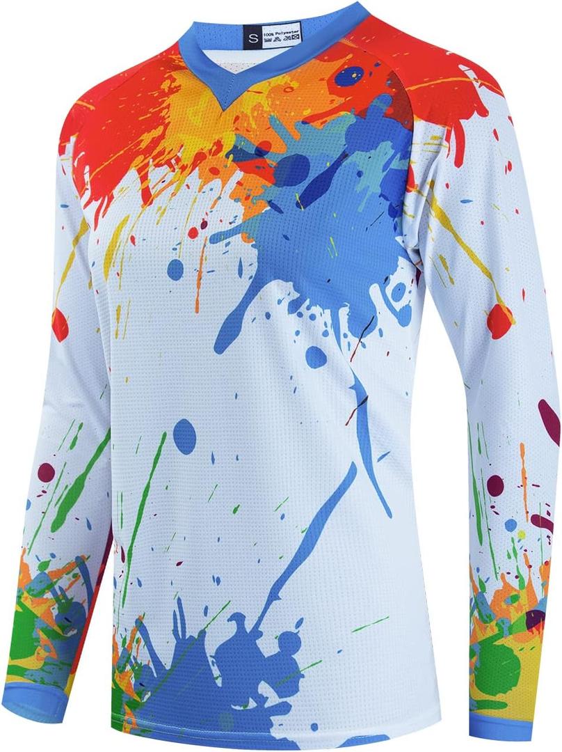 Mountain Bike Jersey Women, Ladies Dirt Bicycle Shirt for Motorcycle Motocross BMX Moto Mx Riding Workout Offroad (Colorful Paint)