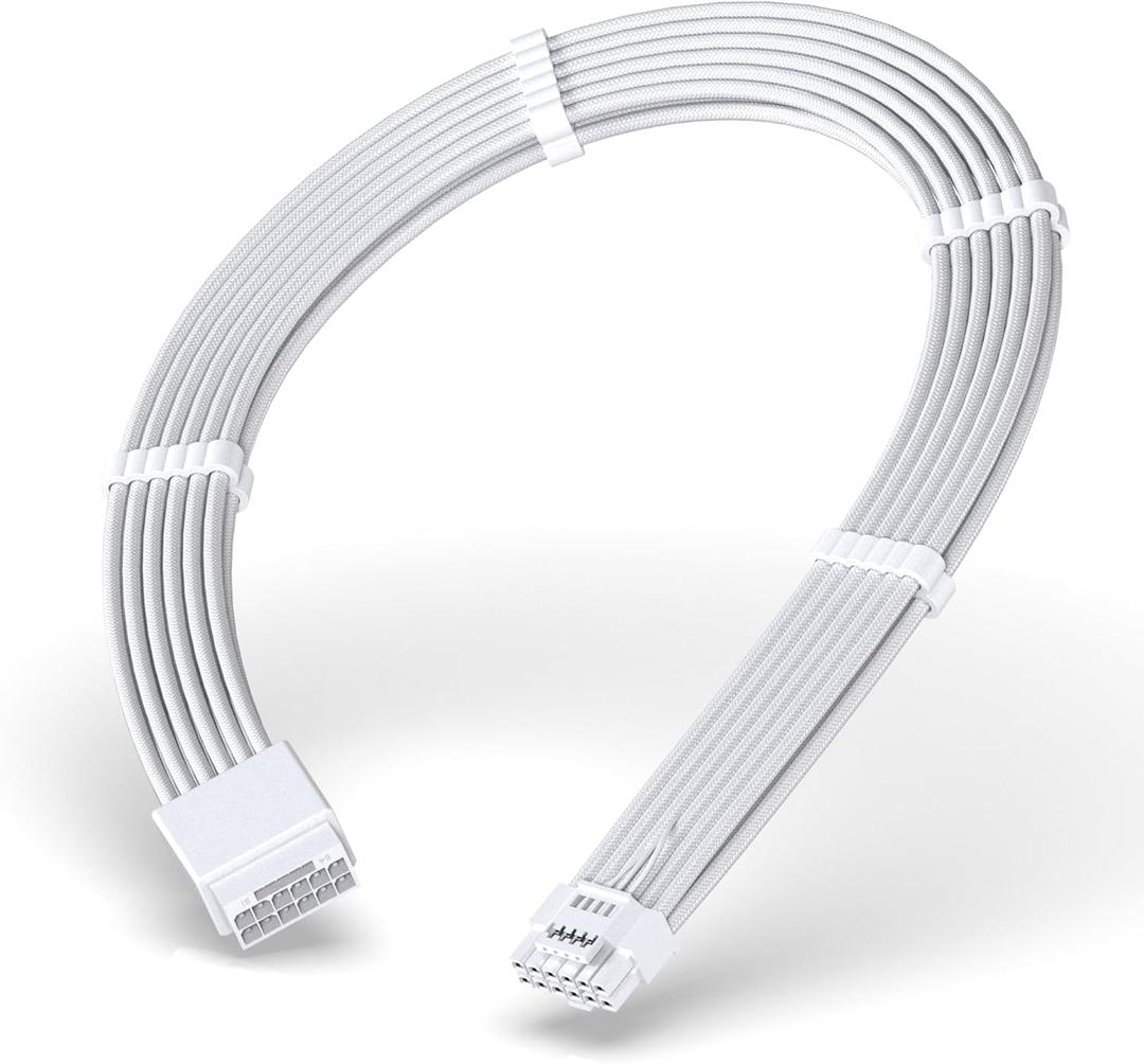 EZDIY-FAB 16pin (12+4) 12VHPWR PCIe 5.0 GPU Power Sleeved Cable Extension, Male to Female, Compatible with RTX 5080, 5070, 4090, 4080, 4070,16AWG with Cable Combs-All White