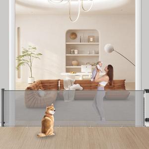 157" Extra Wide Retracrable Baby Gate, 34" Tall Dog Gate for The House, Mesh Safety Pet Dog Gate for Stairs, Indoor, Outdoor, Doorways, Hallways (Gray)