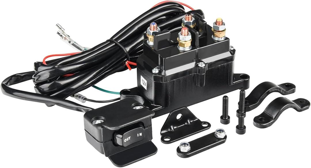 MaySpare 250A 12V Winch Solenoid Relay Contactor Winch Rocker Thumb Switch with Mounting Brackets Terminal Caps and Handle Bar Control Switch for ATV UTV 1500lb-5000lb