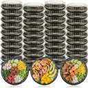 10 Inch Catering Trays with Lids, 30 Pack Round Plastic Serving Tray with Lids for Food, Gold Leaf Cookie Tray with Lid for Parties, Large Cake Tray with Lid for Sushi & Pizza, Heavy-duty (9.8x9.8x1.8 Inch)