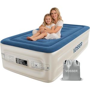 VOSSER Twin Air Mattress with Built-in Pump,Fast & Easy Inflation/Deflation Inflatable Mattress, Foldable Blow Up Mattress with Storage Bag, Inflatable Bed for Home, Camping & Guests