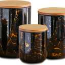 Black Ceramic Canister Set with Wooden Lid, 3-Piece Food Storage Jars for Kitchen Counter, Storage Container for Sugar, Coffee, Tea, Spice