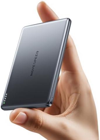 MOVE SPEED 0.3'' Ultra Slim MagSafe Portable Charger, 5,000mAh Magsafe Battery Pack, Magnetic Power Bank for Dual Use with a USB C Cable/Port for iPhone 16/15/14/13/12, Glacier Gray