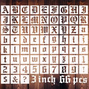 3 Inch Calligraphy Letter Stencils for Painting, 66 PCS Old English Lettering Stencils Reusable Alphabet Stencil Plastic Letters Numbers Templates for Painting on Wood Wall Fabric Art Crafts