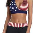 Bikini Swimsuit for Women Two Piece Swimsuits Halter Bikini Set with Boyshort Athletic Bathing Suit Pink Blue American Flag L