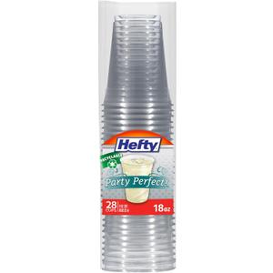 Hefty Party Perfect Clear Plastic Cups, Large Clear Party Cups for Easy Cleanup and Large Gatherings, Recyclable, 18 Ounce, 28 Count
