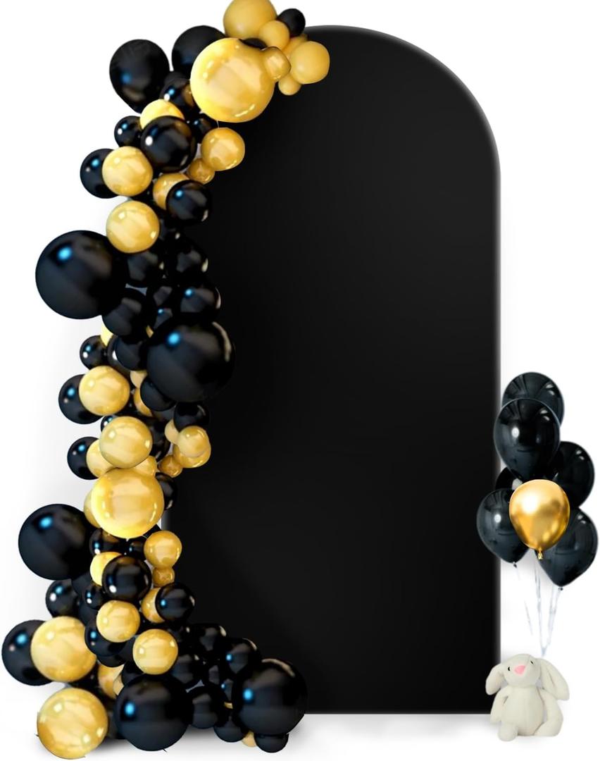 Hemmotop 7.2 ft Arch Backdrop Cover Black, Double-Sided Spandex Arch Covers Stretchy Backdrop for Party, Wedding, Birthday, Baby Shower- Non-See Through, Reusable - Ideal for Balloon Arches