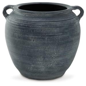 Signature Design by Ashley Meadie Traditional Indoor Terra Cotta Tabletop Vase with Handle and Wide Mouth, Blue