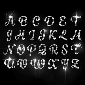 MAYJOYDIY Letters A-Z Rhinestone Iron on Decal Handwritten Alphabet Hotfix Transfer Sticker Uppercase Letters Heat Transfer Applique for Clothing Repair T-Shirt Jacket Garment Bag DIY Decor