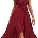 RETTYGARDEN Women's 2026 Summer Cross Midi Dress Casual Boho Deep V Neck Short Sleeve Ruffle Hem Split Beach Long Dresses (Red, S)