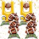 THAWAY 4 Pcs Football Party Decorations - 5 ft Standing Football Balloons with Green Field Base for Football Party Favors Sports Party Decorations Game Day Celebration, Outdoor & Indoor Photo Backdrop