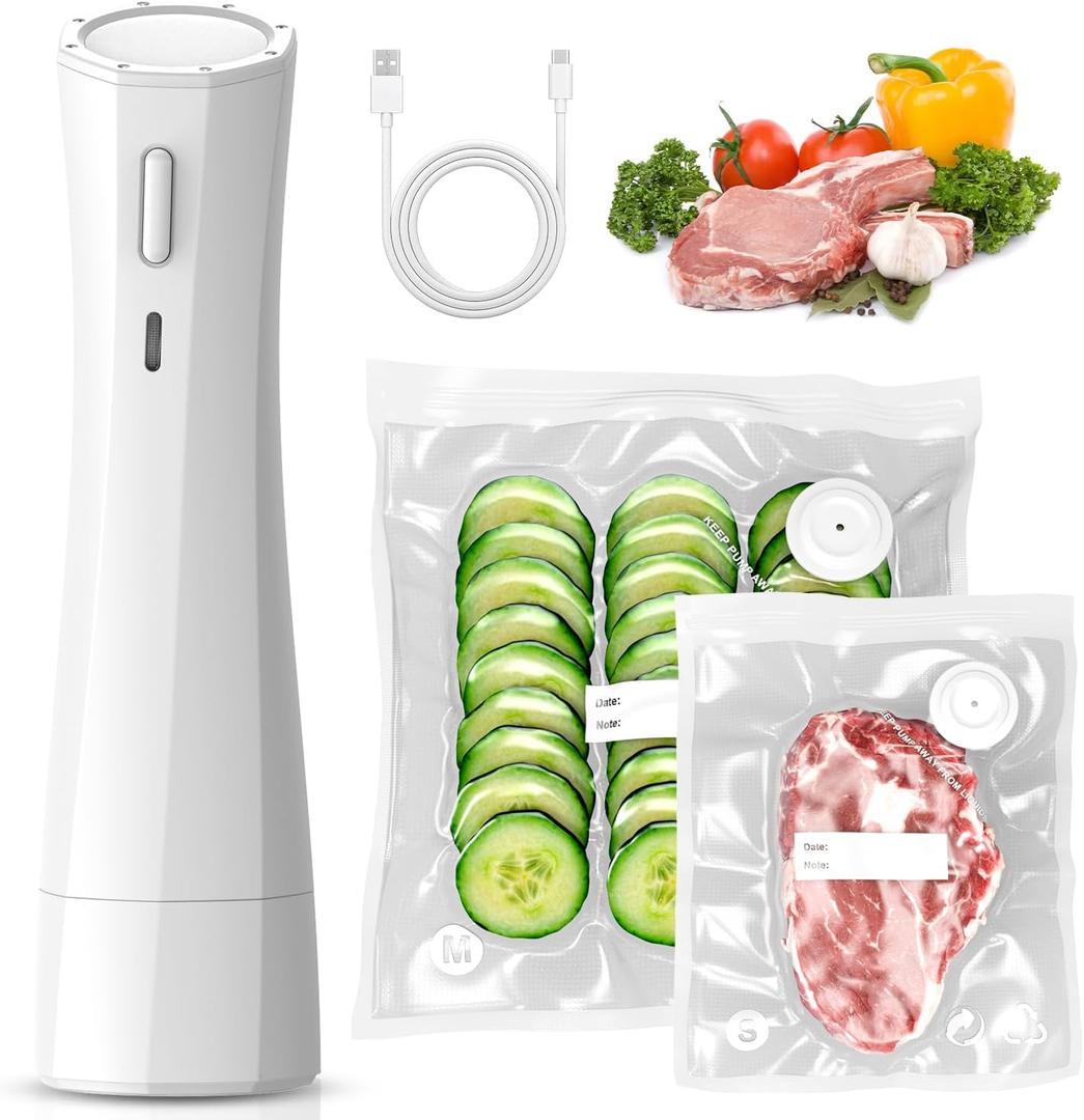 Handheld Vacuum Sealer for Food Storage: Portable Vacuum Sealing Machine with 30 Vacuum Bags - USB Rechargeable Cordless Food Sealer Saver for 5X Preservation