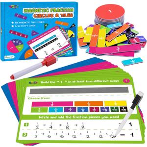 Magnetic Fraction Tiles & Fraction Circles Activity Set, Fraction Manipulative Visual Fraction Model, Hands-on Math Learning Educational Tool for Homeschooling Resource