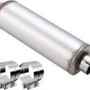 4 Inch Exhaust Muffler with Clamp, 4" Inlet/Outlet 30" Overall Length Resonator, Stainless Steel Straight Through Design Performance Muffler with Clamp, 1 PC