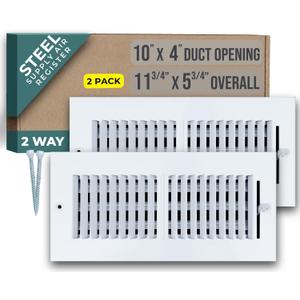 [2 Pack] Fits 10x4 Duct Opening 2 Way Steel Air Supply Diffuser by Handua | Register Vent Cover Grille for Sidewall and Ceiling | White | Outer Dimensions: 11.75" X 5.75"