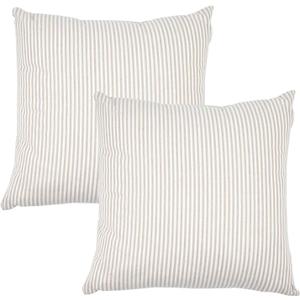 JES&MEDIS Pack of 2 Pillowcase Cotton Striped Home Decor Square Throw Pillow Covers Set for Office Bed Car Club 18 x 18 Inches 45 x 45 cm Beige and White