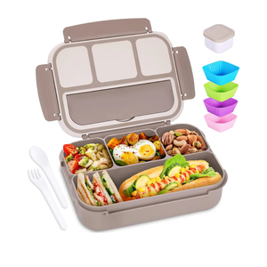 Bento Box Adult Lunch Box, Containers for Adults Men Women with 4 Compartments, Lunchable Food Container with Utensils, Sauce Jar, Muffin Liners, 40 Oz/5 Cup, Microwave & Dishwasher Safe, Grey