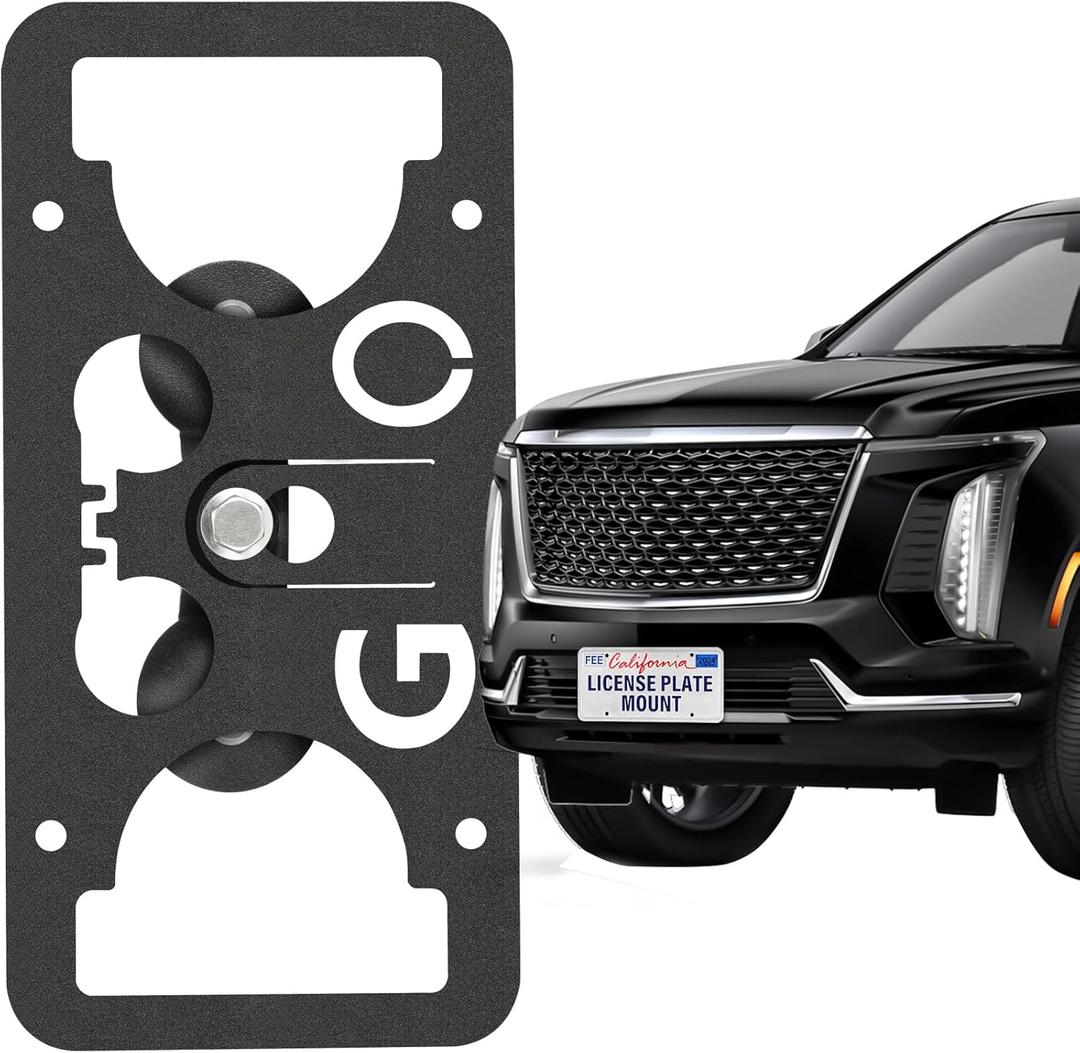 No Drill Front License Plate Bracket Holder Compatible with Cadillac Escalade 2014-2025, Rust-Proof License Plate Mount Adapter, Bumper Grille Car Tag Frame with Anti-Theft Screws Accessories