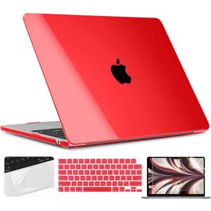 TWOLSKOO Compatible with MacBook Air 13 inch Case M5 2026 M4 2025 M3 M2 2024-2022 A3449 A3240 A3113 A2681, Plastic Hard Shell & Keyboard Cover & Screen Film for MacBook Air 13.6 inch, Crystal Red