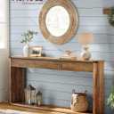 VASAGLE Sofa Console Table, 63 Inches Narrow Entryway Table with 3 Drawers, Bottom Shelf, Metal Corners, for Living Room, Bedroom, Farmhouse Style, Honey Brown ULNT146KB01S, 9.4"D x 63"W x 29.9"H