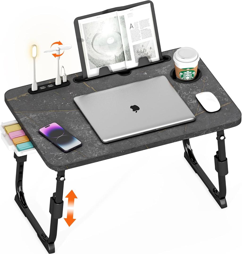 Lap Desk for Bed Adjustable Height with USB Port 23.6" x15.7" Desktop