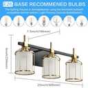 SOLFART 3 Lights Bathroom Light Fixtures Over Mirror Bathroom Lights Over Mirror Vanity Lights for Bathroom Black Brass Light Fixture Frosted Glass 3T