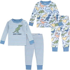 HUGGIES unisex-baby Long Sleeve Pajama 4-piece Set (3T, Quiet Harbor/Dinos)