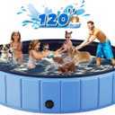 Extra Large Foldable Dog Pool for Giant Dogs, 120” Collapsible Hard-Side Dog Swimming Pool, Leakproof PVC Portable Pet Bath & Kiddie Pool, Non-Slip Bottom, Outdoor Backyard, Blue