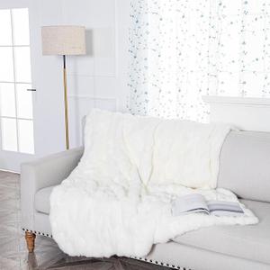 Fur Blanket Throw for Couch White Rabbit Hide Fur Throw Blanket Fuzzy Fluffy Super Soft Furry Plush Decorative Comfy Shag Thick Sherpa Shaggy Throws and Blankets for Sofa, Bed, 55.12x62.99 inch, White