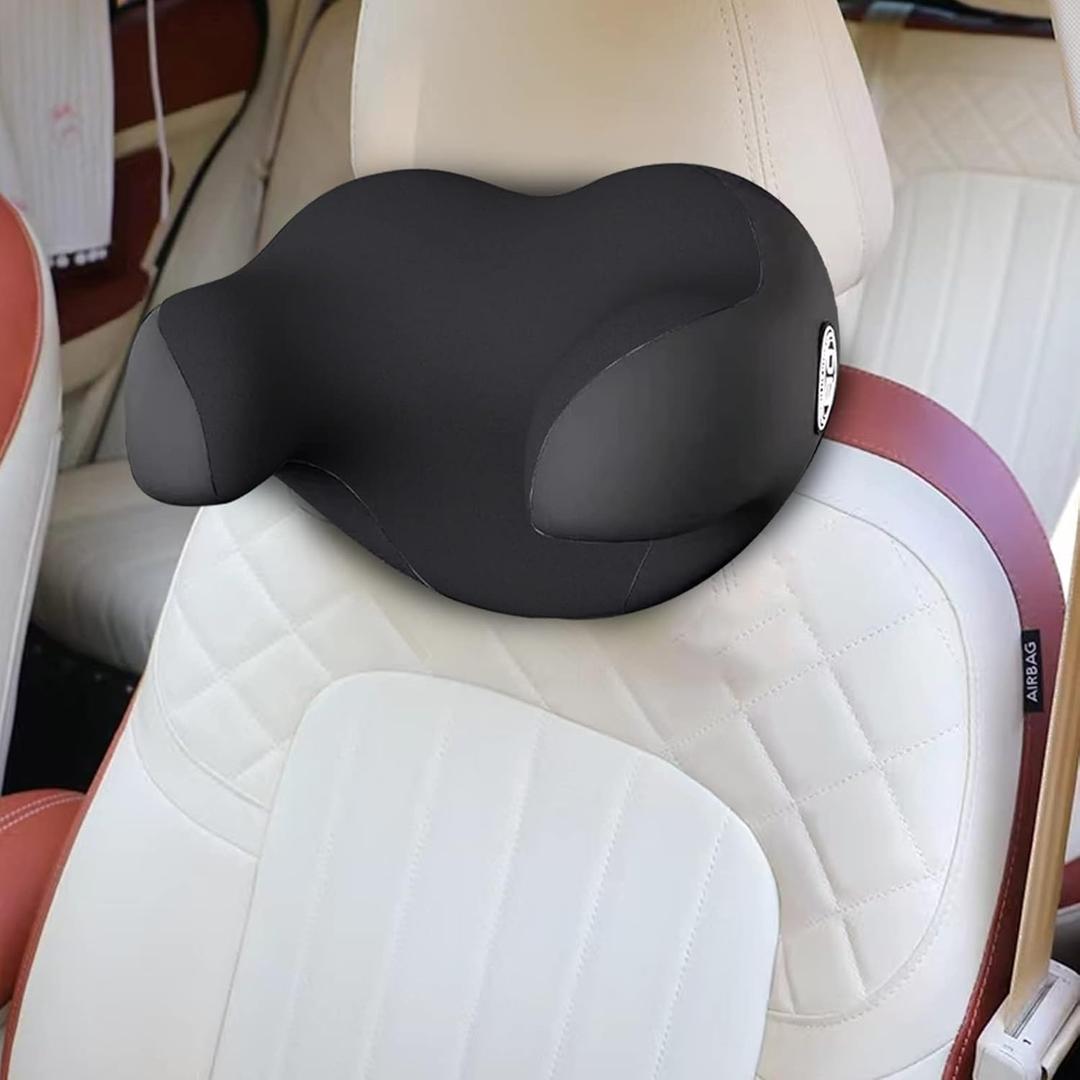 SPRFUFLY U-Shaped Car Headrest Pillow for Sleeping, 100% Memory Foam Car Pillow with Breathable Removable Cover, Ergonomic Design - Ideal Car Companion for Naps & Neck Pain Relief (Black)