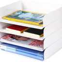 4 Tiers Stackable A4 Paper Trays, Office Desk File Holder, Tidy File Document Letter Book Paper Organizer (4 Tiers,White)