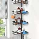 ZUNTO Shower Caddy Corner for Bathroom, Tension Pole, Adjustable 25in-114in Floor to Ceiling, Standing Shower Tension Rod Organizer with Hooks, 4 Tier Storage Shelves, Matte Black