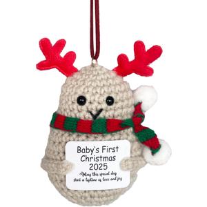 Baby's First Christmas Ornament 2025  Handcrafted Crochet Reindeer Tree Decoration for Newborns  Cute Baby Keepsake Gift with Red Antlers & Scarf